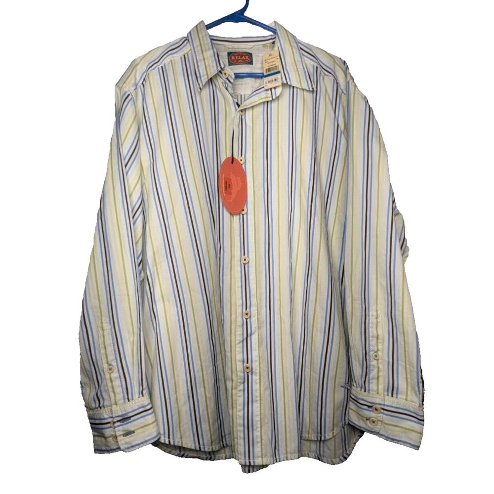 Tommy Bahama Relax NWT Mens Long Sleeve Vertical Stripe Button Up‎ Shirt Size XL